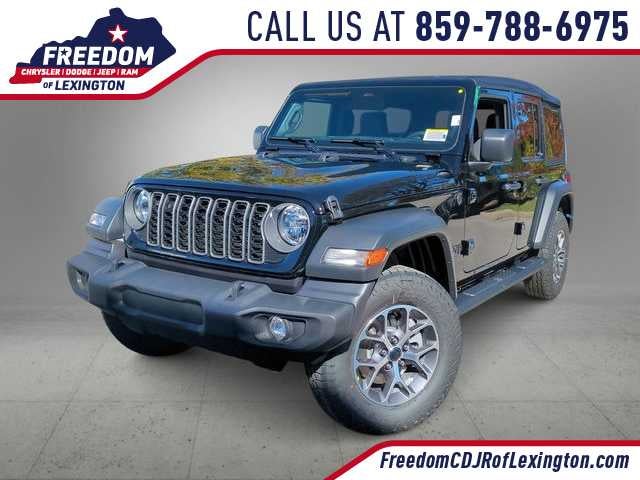 2026 Jeep Wrangler WRANGLER 4-DOOR SPORT S in Black Clear-Coat Exterior Paint — front three-quarter view