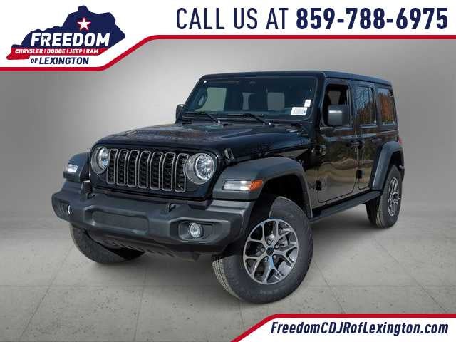 2026 Jeep Wrangler WRANGLER 4-DOOR SPORT S in Black Clear-Coat Exterior Paint — front three-quarter view
