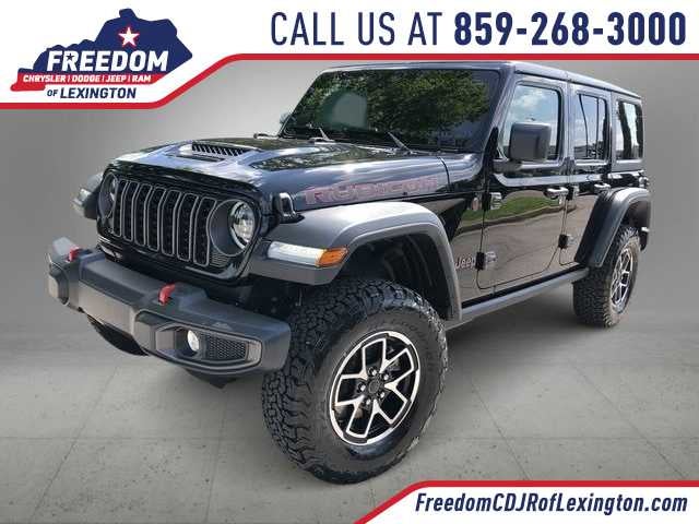 2026 Jeep Wrangler WRANGLER 4-DOOR RUBICON in Black Clear-Coat Exterior Paint — front three-quarter view