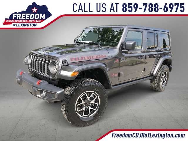 2026 Jeep Wrangler WRANGLER 4-DOOR RUBICON in Granite Crystal Metallic Clear-Coat Exterior Paint — front three-quarter view