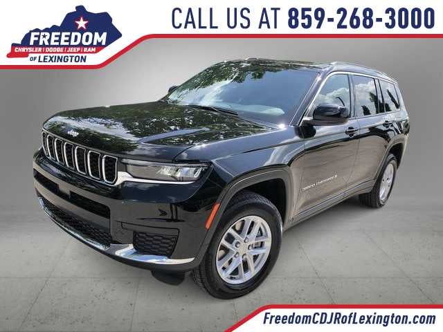 2026 Jeep Grand Cherokee GRAND CHEROKEE L LAREDO X 4X4 in Diamond Black Crystal Pearl-Coat Exterior Paint — front three-quarter view