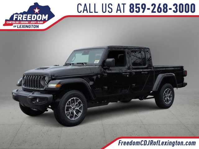 2026 Jeep Gladiator GLADIATOR SPORT S 4X4 in Black Clear-Coat Exterior Paint — front three-quarter view
