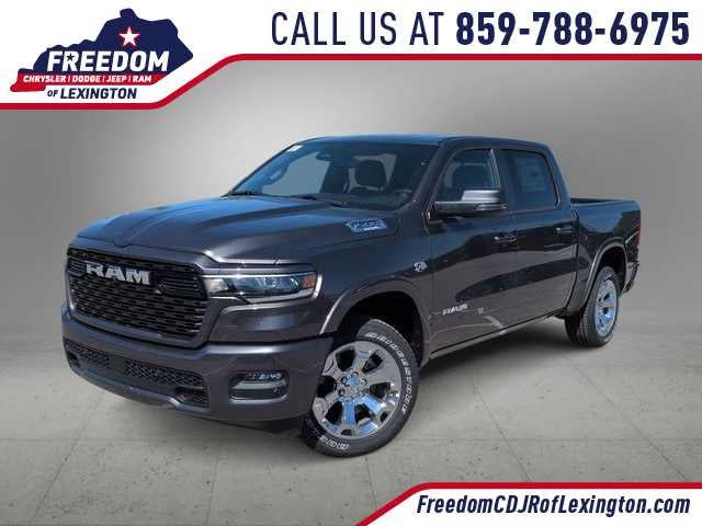 2026 RAM 1500 RAM 1500 BIG HORN CREW CAB 4X4 5'7' BOX in Granite Crystal Metallic Clear-Coat Exterior Paint — front three-quarter view