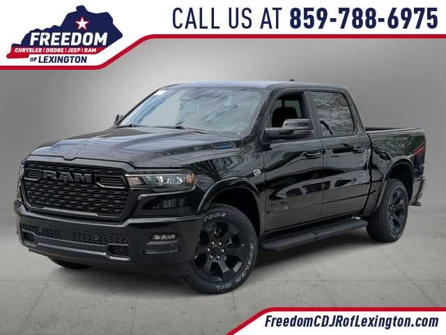 2026 RAM 1500 RAM 1500 BIG HORN CREW CAB 4X4 5'7' BOX in Diamond Black Crystal Pearl-Coat Exterior Paint — front three-quarter view