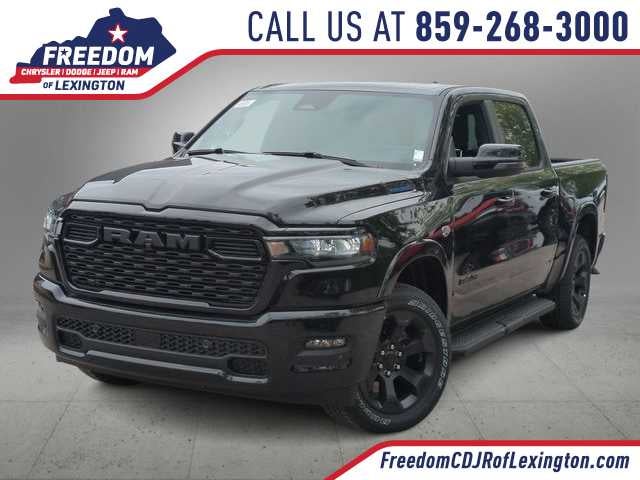 2026 RAM 1500 RAM 1500 BIG HORN CREW CAB 4X4 5'7' BOX in Diamond Black Crystal Pearl-Coat Exterior Paint — front three-quarter view