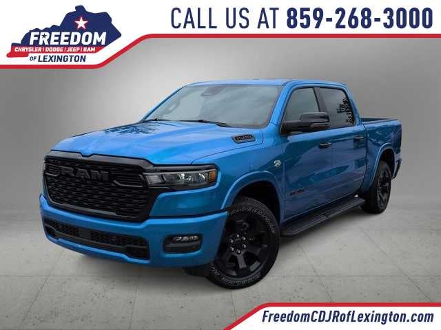 2026 RAM 1500 RAM 1500 BIG HORN CREW CAB 4X4 5'7' BOX in Hydro Blue Pearl-Coat Exterior Paint — front three-quarter view