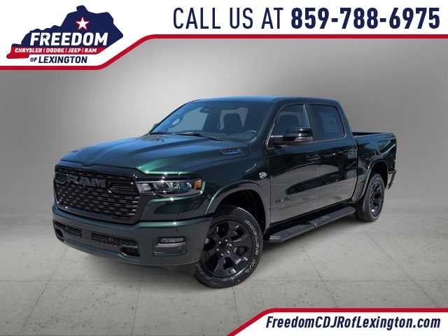 2026 RAM 1500 RAM 1500 BIG HORN CREW CAB 4X4 5'7' BOX in Serrano-Green Metallic Exterior Paint — front three-quarter view