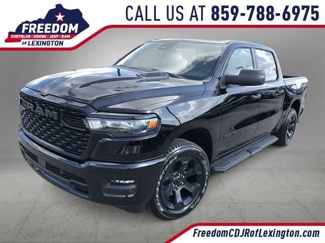2026 RAM 1500 RAM 1500 EXPRESS CREW CAB 4X4 5'7' BOX in Diamond Black Crystal Pearl-Coat Exterior Paint — front three-quarter view
