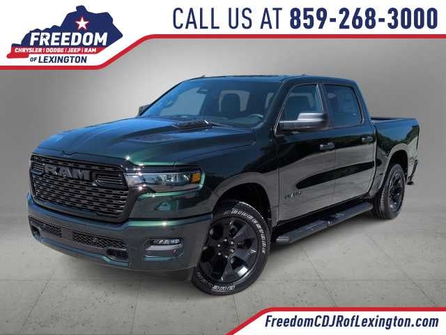 2026 RAM 1500 RAM 1500 EXPRESS CREW CAB 4X4 5'7' BOX in Serrano-Green Metallic Exterior Paint — front three-quarter view