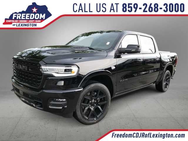 2026 RAM 1500 RAM 1500 LIMITED CREW CAB 4X4 5'7' BOX in Diamond Black Crystal Pearl-Coat Exterior Paint — front three-quarter view