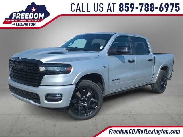 2026 RAM 1500 RAM 1500 LARAMIE CREW CAB 4X4 5'7' BOX in Silver Zynith Exterior Paint — front three-quarter view