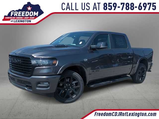 2026 RAM 1500 RAM 1500 LARAMIE CREW CAB 4X4 5'7' BOX in Granite Crystal Metallic Clear-Coat Exterior Paint — front three-quarter view