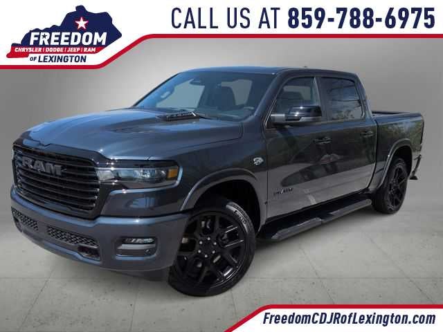 2026 RAM 1500 RAM 1500 LARAMIE CREW CAB 4X4 5'7' BOX in Forged Blue Metallic Exterior Paint — front three-quarter view
