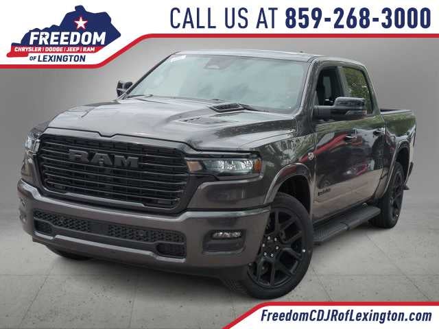 2026 RAM 1500 RAM 1500 LARAMIE CREW CAB 4X4 5'7' BOX in Granite Crystal Metallic Clear-Coat Exterior Paint — front three-quarter view