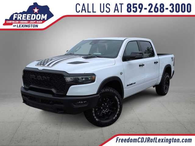 2026 RAM 1500 RAM 1500 REBEL CREW CAB 4X4 5'7' BOX in Bright White Clear-Coat Exterior Paint — front three-quarter view
