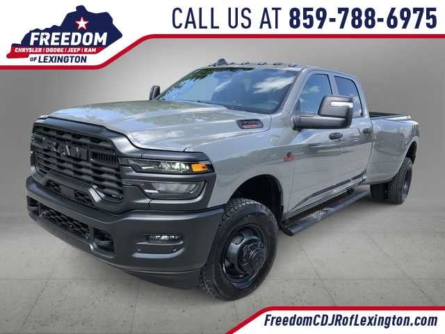 2026 RAM 3500 RAM 3500 TRADESMAN CREW CAB 4X4 8' BOX in Ceramic Gray Clear-Coat Exterior Paint — front three-quarter view