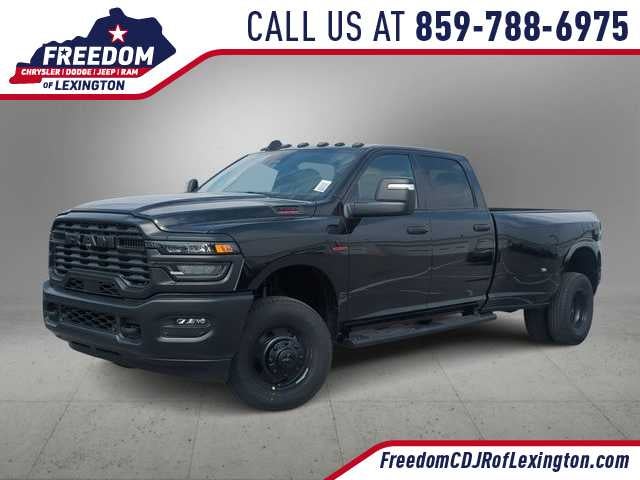 2026 RAM 3500 RAM 3500 TRADESMAN CREW CAB 4X4 8' BOX in Diamond Black Crystal Pearl-Coat Exterior Paint — front three-quarter view