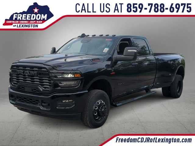 2026 RAM 3500 RAM 3500 BIG HORN CREW CAB 4X4 8' BOX in Diamond Black Crystal Pearl-Coat Exterior Paint — front three-quarter view