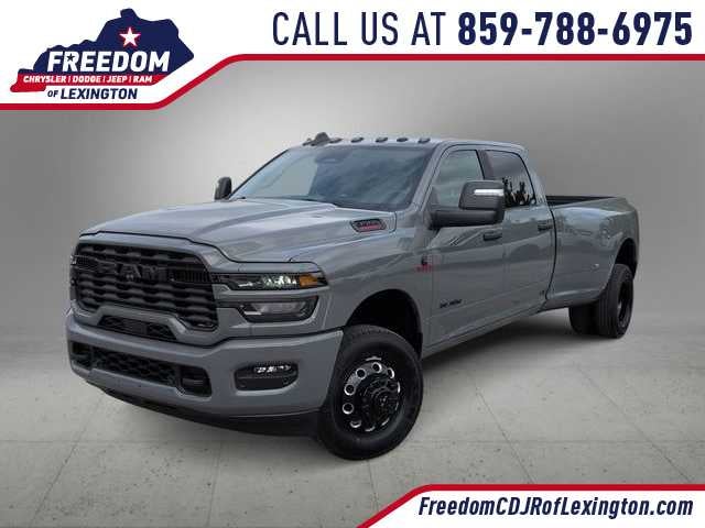 2026 RAM 3500 RAM 3500 BIG HORN CREW CAB 4X4 8' BOX in Ceramic Gray Clear-Coat Exterior Paint — front three-quarter view