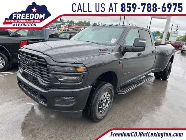 2026 RAM 3500 RAM 3500 BIG HORN CREW CAB 4X4 8' BOX in Diamond Black Crystal Pearl-Coat Exterior Paint — front three-quarter view