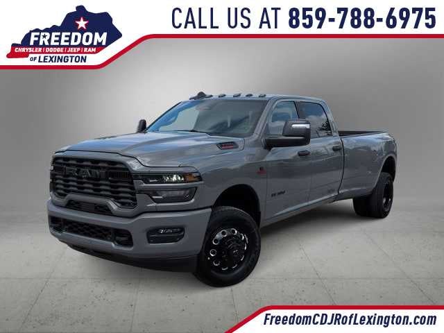 2026 RAM 3500 RAM 3500 BIG HORN CREW CAB 4X4 8' BOX in Ceramic Gray Clear-Coat Exterior Paint — front three-quarter view