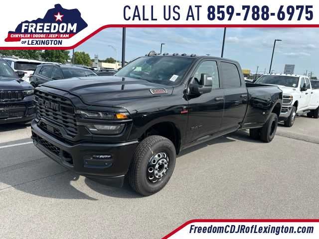 2026 RAM 3500 RAM 3500 BIG HORN CREW CAB 4X4 8' BOX in Diamond Black Crystal Pearl-Coat Exterior Paint — front three-quarter view