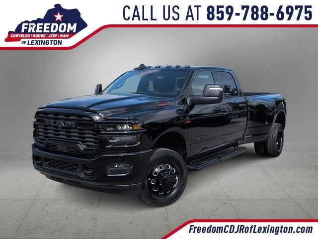 2026 RAM 3500 RAM 3500 BIG HORN CREW CAB 4X4 8' BOX in Diamond Black Crystal Pearl-Coat Exterior Paint — front three-quarter view