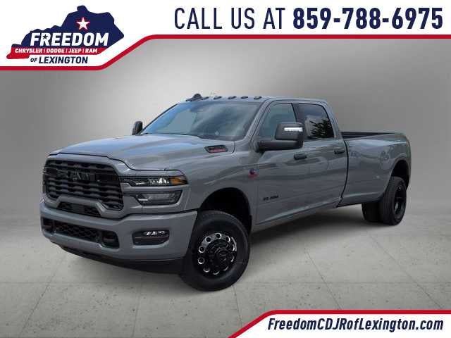 2026 RAM 3500 RAM 3500 BIG HORN CREW CAB 4X4 8' BOX in Ceramic Gray Clear-Coat Exterior Paint — front three-quarter view