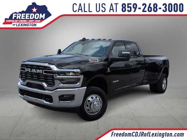 2026 RAM 3500 RAM 3500 BIG HORN CREW CAB 4X4 8' BOX in Diamond Black Crystal Pearl-Coat Exterior Paint — front three-quarter view