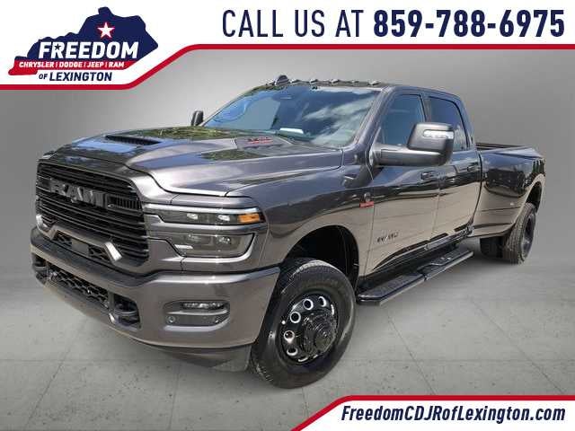 2026 RAM 3500 RAM 3500 LARAMIE CREW CAB 4X4 8' BOX in Granite Crystal Metallic Clear-Coat Exterior Paint — front three-quarter view