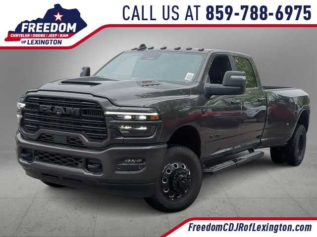 2026 RAM 3500 RAM 3500 LARAMIE CREW CAB 4X4 8' BOX in Granite Crystal Metallic Clear-Coat Exterior Paint — front three-quarter view