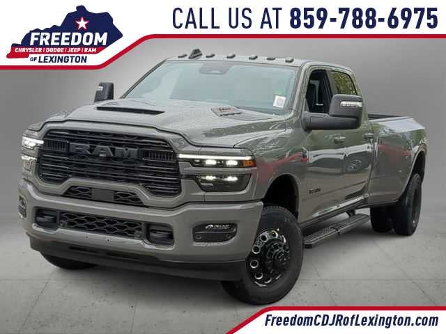2026 RAM 3500 RAM 3500 LARAMIE CREW CAB 4X4 8' BOX in Ceramic Gray Clear-Coat Exterior Paint — front three-quarter view