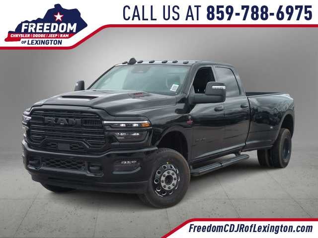 2026 RAM 3500 RAM 3500 LARAMIE CREW CAB 4X4 8' BOX in Diamond Black Crystal Pearl-Coat Exterior Paint — front three-quarter view