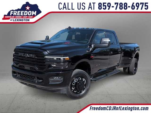 2026 RAM 3500 RAM 3500 LARAMIE CREW CAB 4X4 8' BOX in Diamond Black Crystal Pearl-Coat Exterior Paint — front three-quarter view