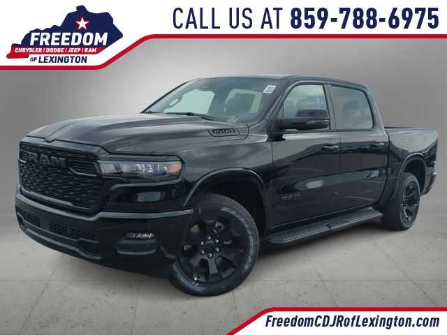 2026 RAM 1500 RAM 1500 BIG HORN CREW CAB 4X4 5'7' BOX in Diamond Black Crystal Pearl-Coat Exterior Paint — front three-quarter view