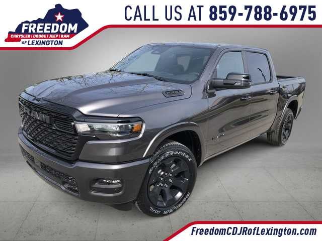 2026 RAM 1500 RAM 1500 BIG HORN CREW CAB 4X4 5'7' BOX in Granite Crystal Metallic Clear-Coat Exterior Paint — front three-quarter view