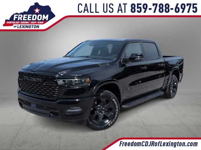 2026 RAM 1500 RAM 1500 BIG HORN CREW CAB 4X4 5'7' BOX in Diamond Black Crystal Pearl-Coat Exterior Paint — front three-quarter view