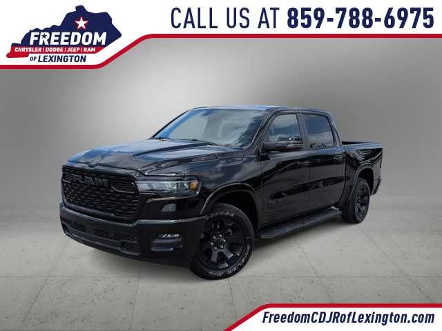 2026 RAM 1500 RAM 1500 BIG HORN CREW CAB 4X4 5'7' BOX in Diamond Black Crystal Pearl-Coat Exterior Paint — front three-quarter view