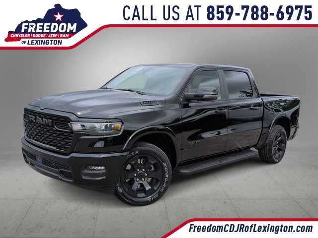 2026 RAM 1500 RAM 1500 BIG HORN CREW CAB 4X4 5'7' BOX in Diamond Black Crystal Pearl-Coat Exterior Paint — front three-quarter view
