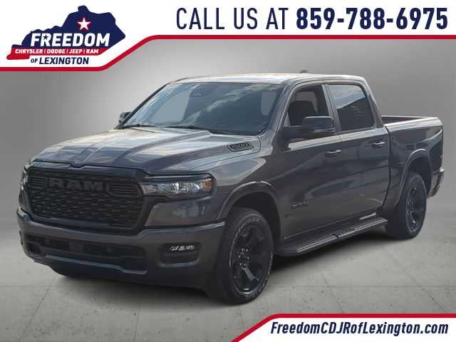 2026 RAM 1500 RAM 1500 BIG HORN CREW CAB 4X4 5'7' BOX in Granite Crystal Metallic Clear-Coat Exterior Paint — front three-quarter view