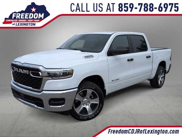 2026 RAM 1500 RAM 1500 TRADESMAN CREW CAB 4X4 5'7' BOX in Bright White Clear-Coat Exterior Paint — front three-quarter view