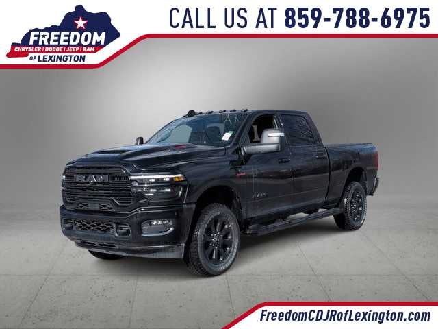 2026 RAM 2500 RAM 2500 LARAMIE CREW CAB 4X4 6'4' BOX in Diamond Black Crystal Pearl-Coat Exterior Paint — front three-quarter view