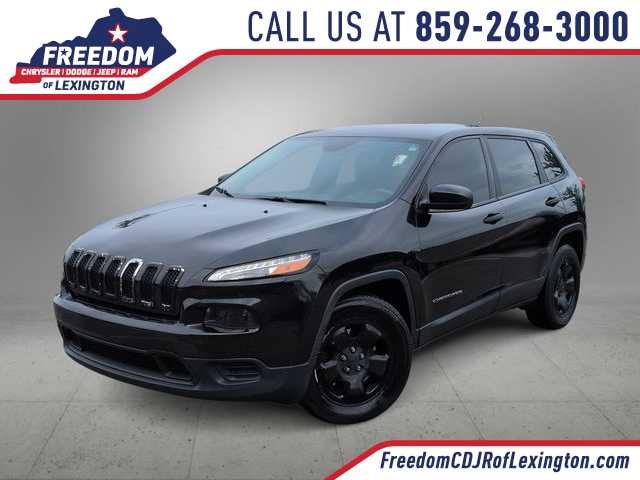 2015 Jeep Cherokee Sport in Brilliant Black Crystal Pearlcoat — front three-quarter view
